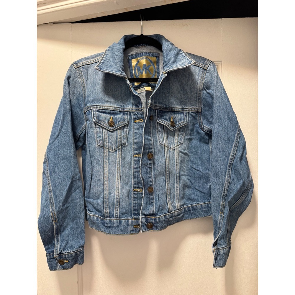 Michael Kors Womens Denim Trucker Jacket Medium Wash Blue Cotton Tencel Size‎ S